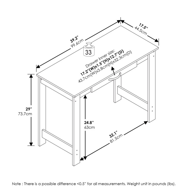 Furinno JAYA Writing Desk with Drawer, White, White