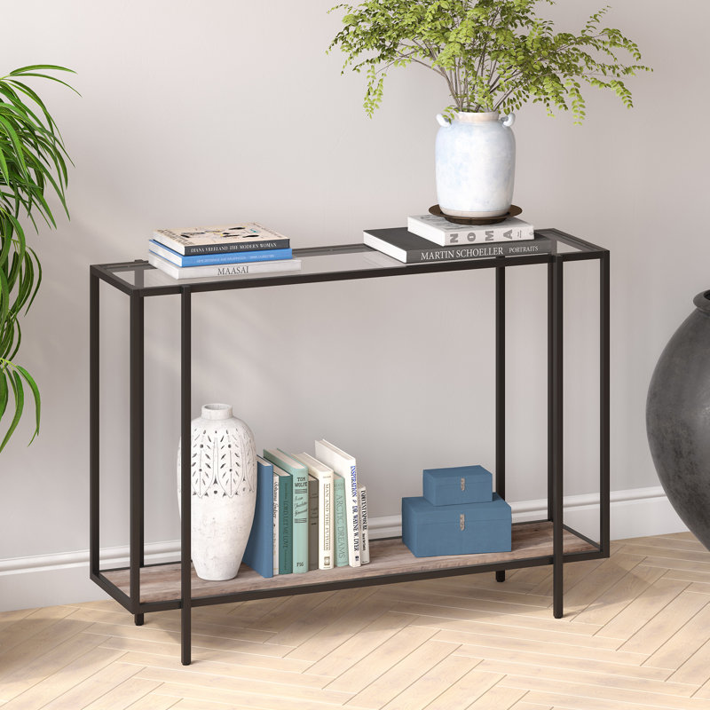 Console Table, Blackened Bronze/Grey Oak, 76.2cm H x 106.7cm W x 30.5cm D