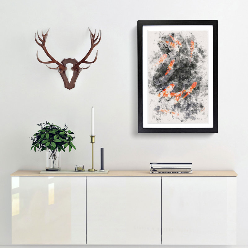 Carp and Koi Fish - Picture Frame Painting Print, 33cm H x 24cm W x 2cm D, Black Framed
