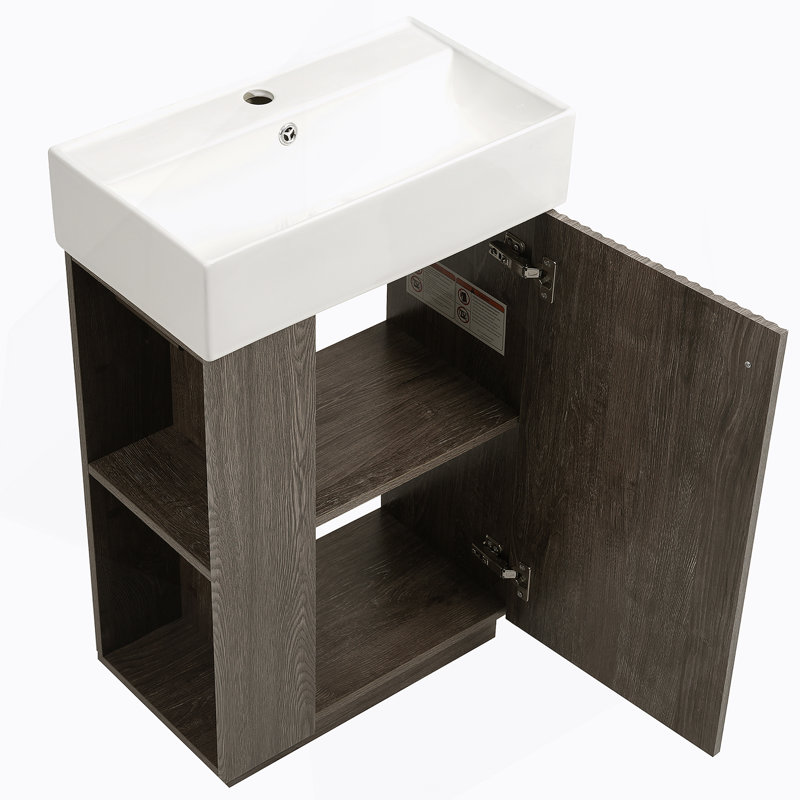 Meuble-lavabo avec lavabo en céramique, meuble-lavabo autoportant pour petites salles de bain