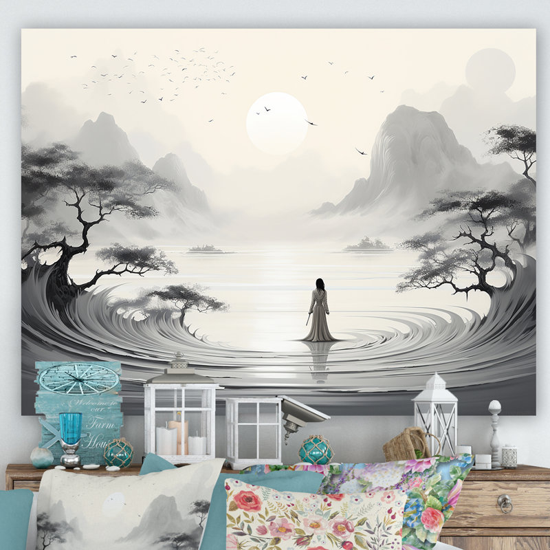 Jardin zen sur toile, H 34 po x l 44 po x P 1,5 po, Toile tendue