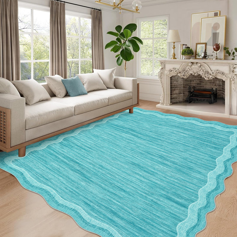Bordered Design Machine Washable Rug with Rubber Backing for Living Room Modern Non-Slip Dining Room Rug Easy-Cleaning Floor Carpet for Bedroom