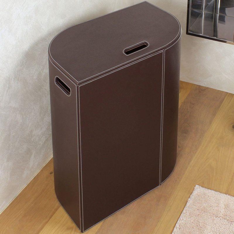 Ecopelle Wood Laundry Hamper with Handles, Dark Brown