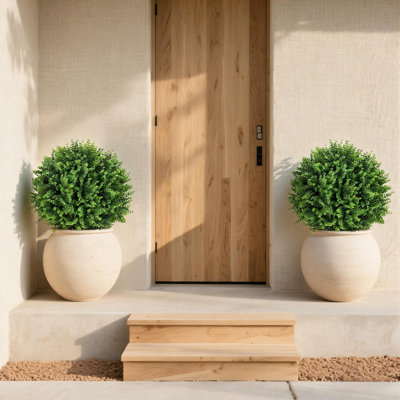 Set of 2 Artificial Eucalyptus Topiary Ball Trees with Ground Spikes for Indoor Outdoor Garden