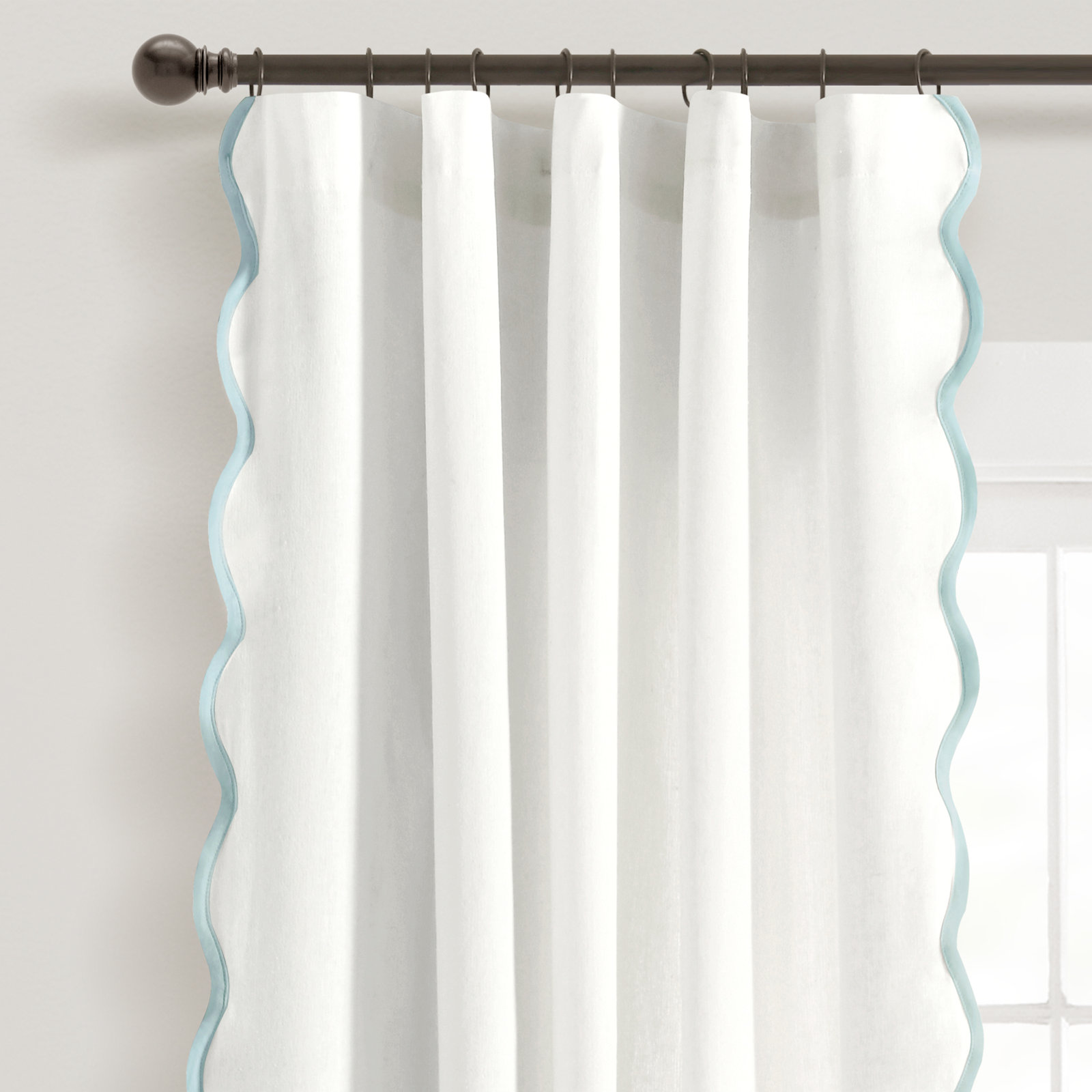Yolonda Semi Sheer Cotton Blend Curtain, Blue/White, 52'' W x 95'' L