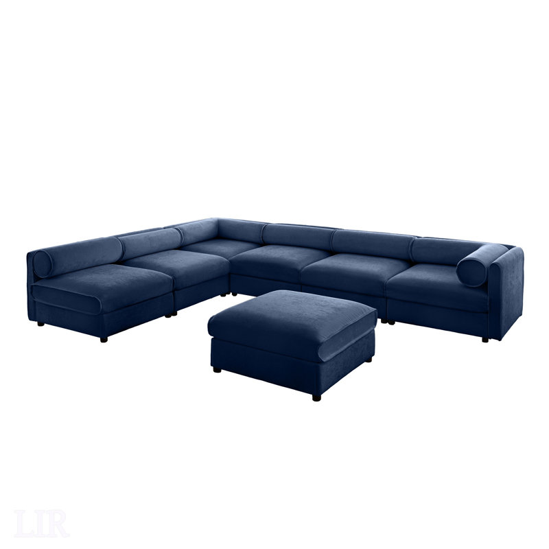 Canapé modulaire moderne 6 pièces avec rangement, tissu chenille bleu doux pour salon contemporain, modulaire, Chenille bleu