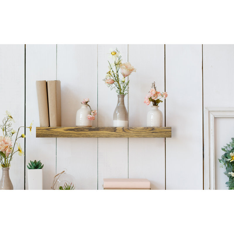 Tablette flottante en bois de chêne massif Lashundra, H 3 po x l 22 po x P 4 po, Miel