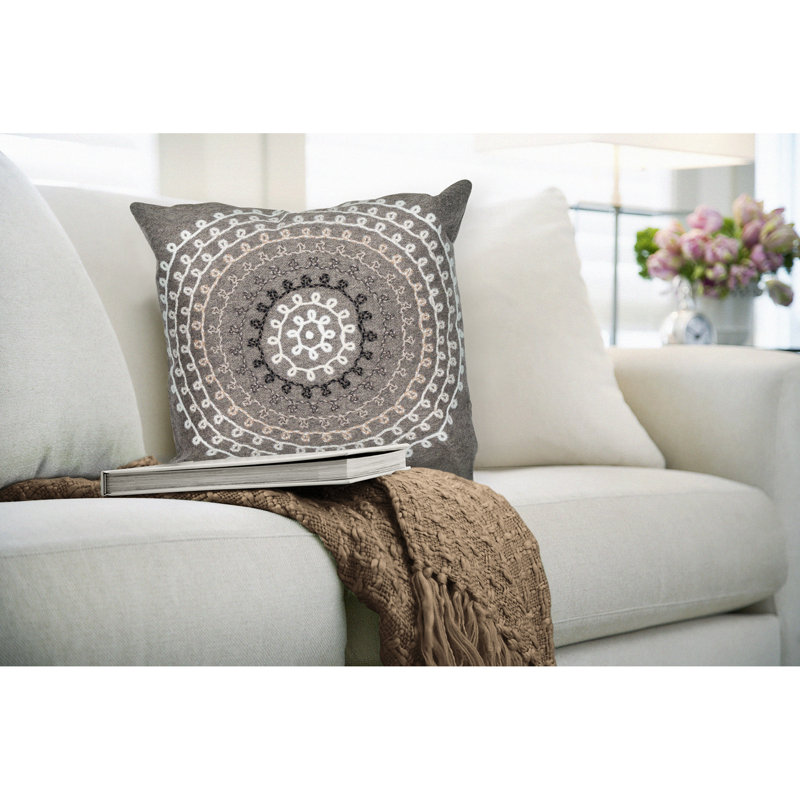 Embroidered Outdoor Throw Pillow, 20" x 20", Blue