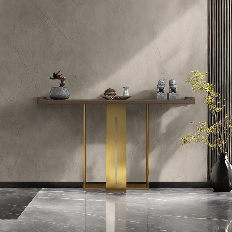 Modern Minimalist Console Table, Champagne Gold, Brown, 33.46" H x 47.24" W x 11.81" D