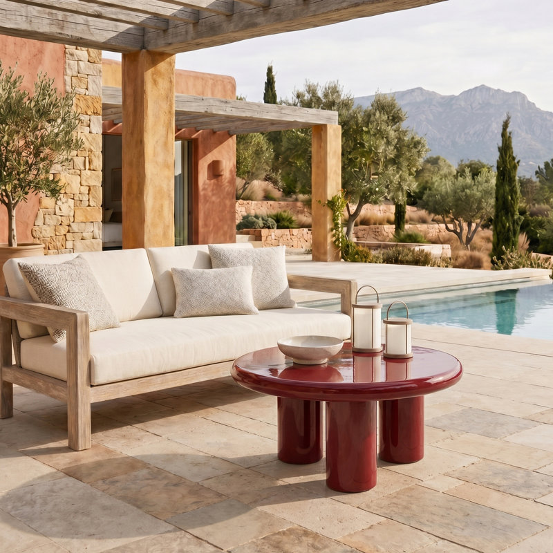 Latricia Round Concrete Coffee Table, Red