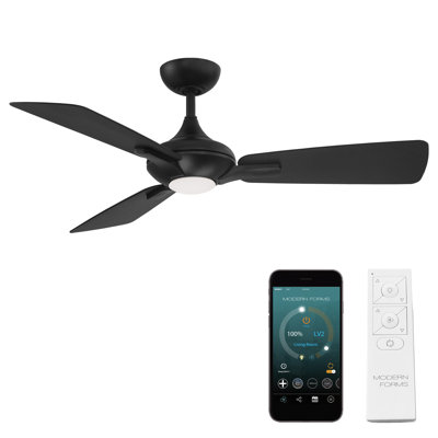 Mykonos 52" 3 - Blade Outdoor/Indoor Smart Ceiling Fan with Remote Control and LED Light Kit Included, Works With Alexa and iOS or Android App