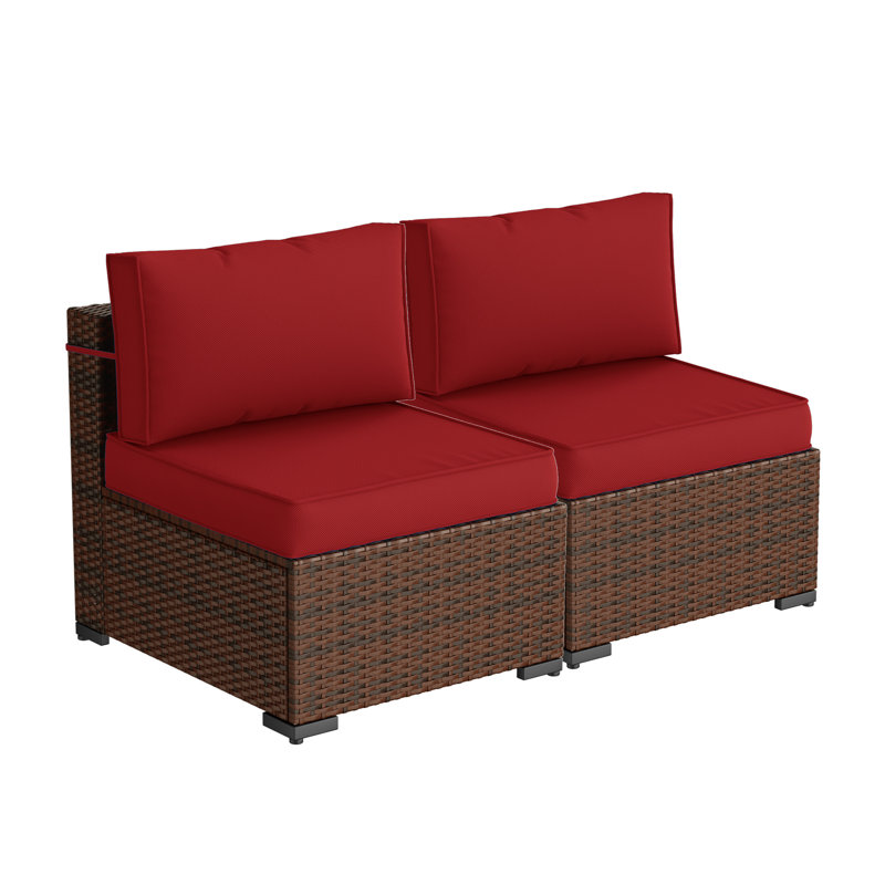 Kewei 51" W Wicker Patio Sofa with Cushions , Dark Red