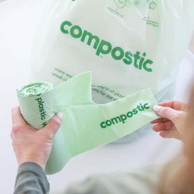 Home Compostable Trash Bags, 13 Gallon Tall Kitchen Rubbish Bags (23” X 29”), Extra Strong & Quickly Breaks Down, 100 Count