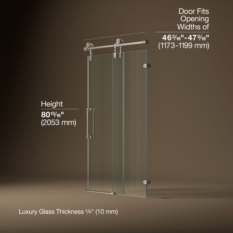 Artifacts 80-7/8 In. H Sliding Shower Door With 3/8 In.-Thick Glass, Brushed Nickel