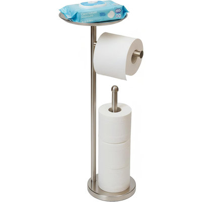 Toilet Paper Holder With Shelf – Free-Standing Stand With Storage For 4 Extra Rolls, Brushed Nickel