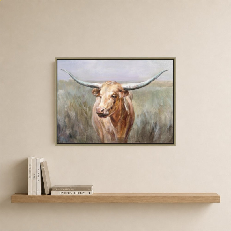 «Big Sky Longhorn» par Danhui Nai, impression sur toile, 24" H x 34" W, Champagne
