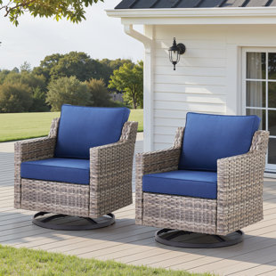 Buenhomino Outdoor Swivel Rocker Patio Chairs-High Back Wicker Swivel Rocker Patio Chairs Set of 2,PE Wicker Chair Patio Furniture Sets with Covered Cushions for Porch Balcony Patio Deck Grey/Beige
