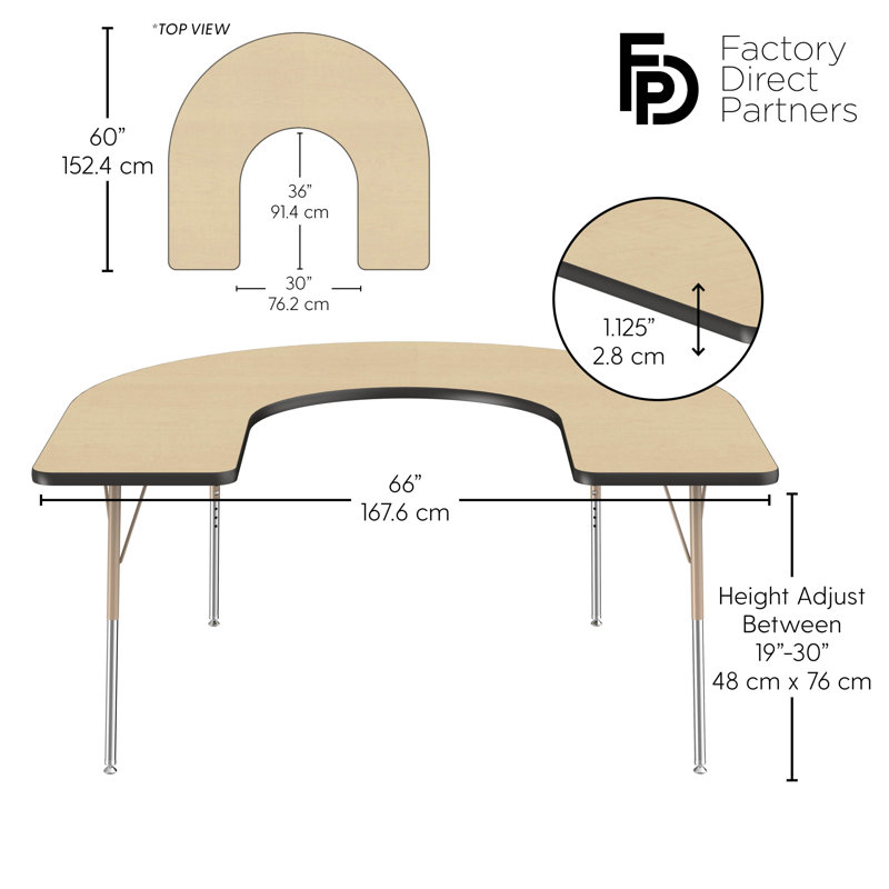 Table d'activité en fer 60 "x 66" avec pieds réglables, Érable / noir / sable, Roulement pivotant standard