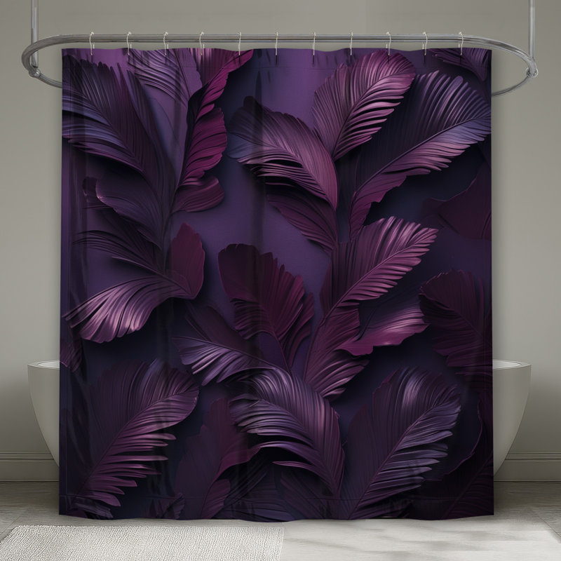 Rideau de douche mauve à feuilles de palmier très long, L 70 po x H 84 po