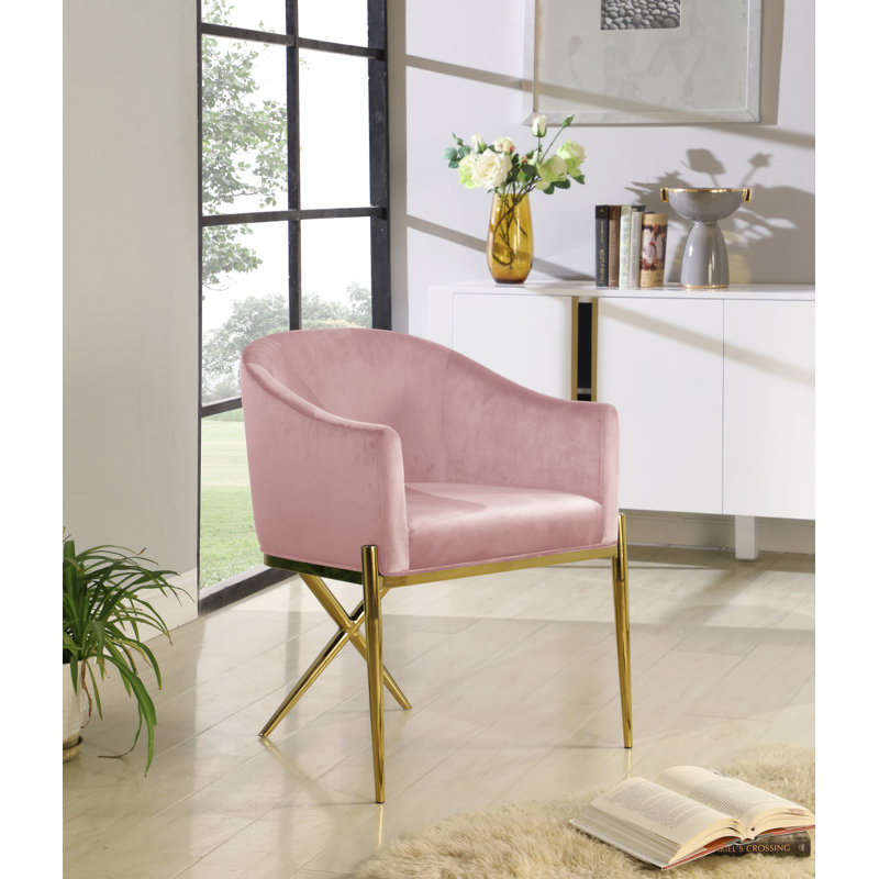 Chaise rembourrée Xavier, Or, Velours rose