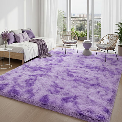 8x10 Soft Shag Rug For Living Room, Large Luxury Fluffy Rugs for Bedroom, Upgrade Non Slip Backing, Ideal For High Traffic Areas Indoor, Home Decor Aesthetic, Tie Dye Purple