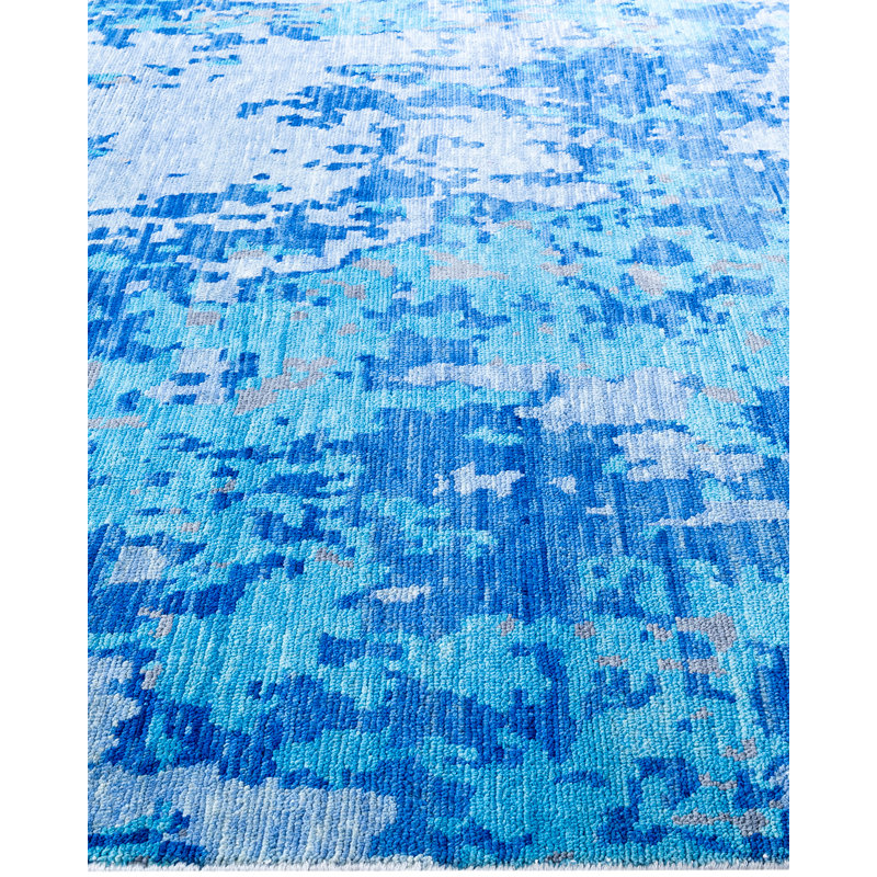 Handmade Blue Wool Medallion Rectangular Area Rug