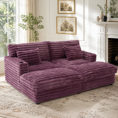 Très grand canapé-lit double avec canapé-lit de 82 po et canapé-lit moelleux avec deux coussins de soutien, ports USB et porte-gobelets