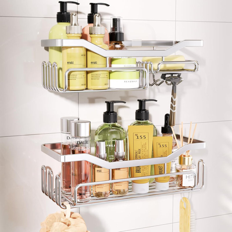 Wall Mounted Required Shower Caddy, Silver