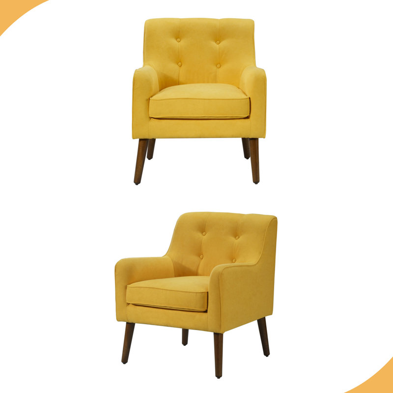 Fauteuil capitonné 25 po Mid Century, Jaune