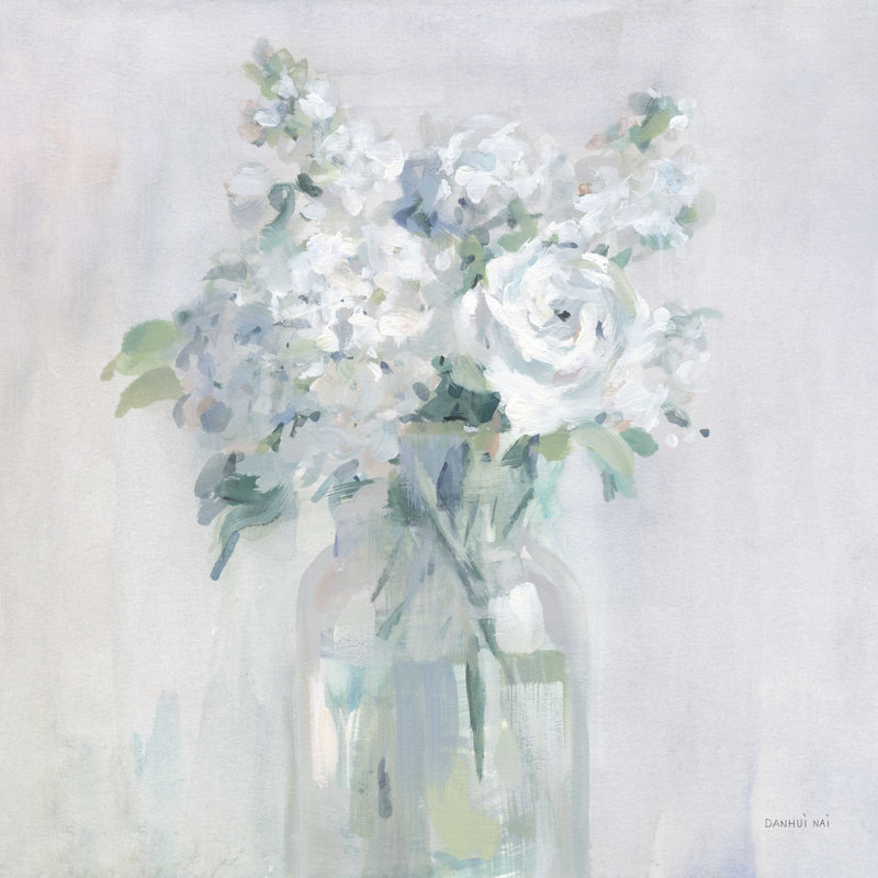 «Shades of White Bouquet» par Danhui Nai - peinture sur toile tendue, H 12 po x l 12 po