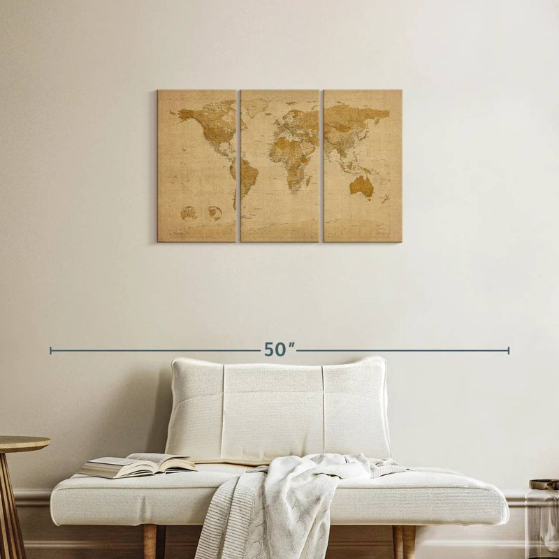 Carte du monde Aliaz style antique I, H 20 po x l 33 po