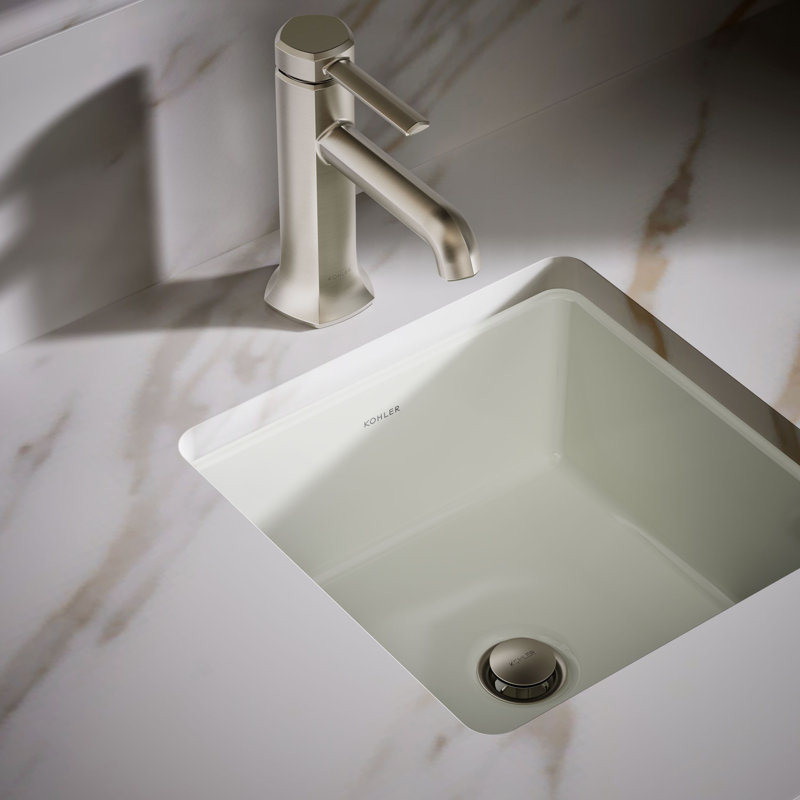Lavabo de salle de bain carré encastré en porcelaine vitreuse avec trop-plein Verticyl, Dune