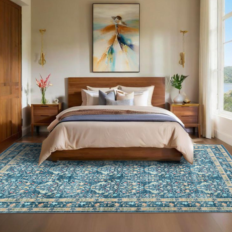 Area Rugs Washable Vintage Area Rug for Living Room or Bedroom – Soft, Distressed, Non-Slip, Low Pile Carpet – Indoor Dining Room Home Decor