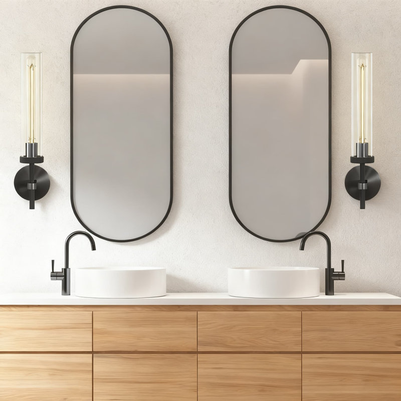 Applique murale moderne noire avec abat-jour en verre tubulaire, éclairage mural à 360 ° pour la salle de bain, le salon, la chambre à coucher, le couloir, le foyer et l'escalier, comprend des ampoules E26
