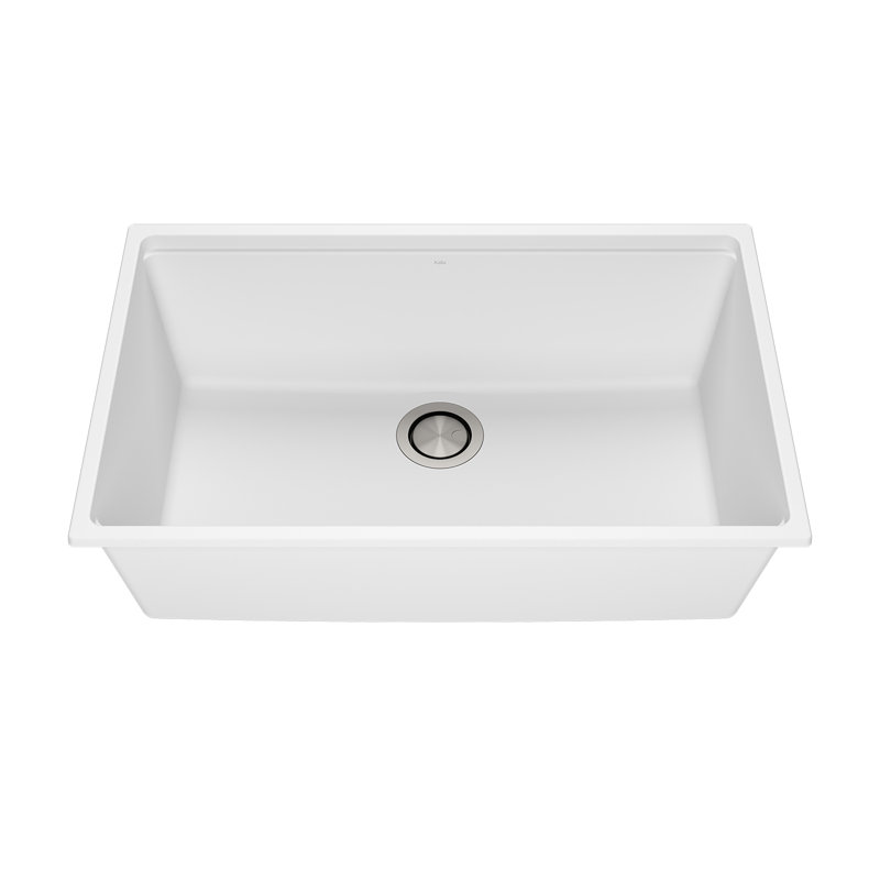 Collection BACIA – Évier de cuisine simple 31" en Granistone premium avec drain et tapis en silicone (Sous-plan), Sand White