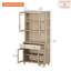 Bibliothèque Corretta 5 niveaux (183 cm H x 86 cm L) avec portes vitrées et grand espace de rangement, étagère à livres avec tiroir en bois, style bibliothèque de ferme, idéale pour le salon, le bureau ou la cuisine, beige.-270183076-270183078