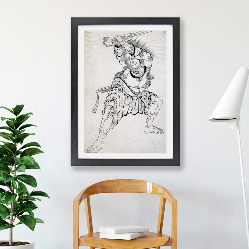 Sketch Of A Warrior by Katsushika Hokusai - Single Picture Frame Print, Black Framed Paper, 63cm H x 45cm W x 2cm D