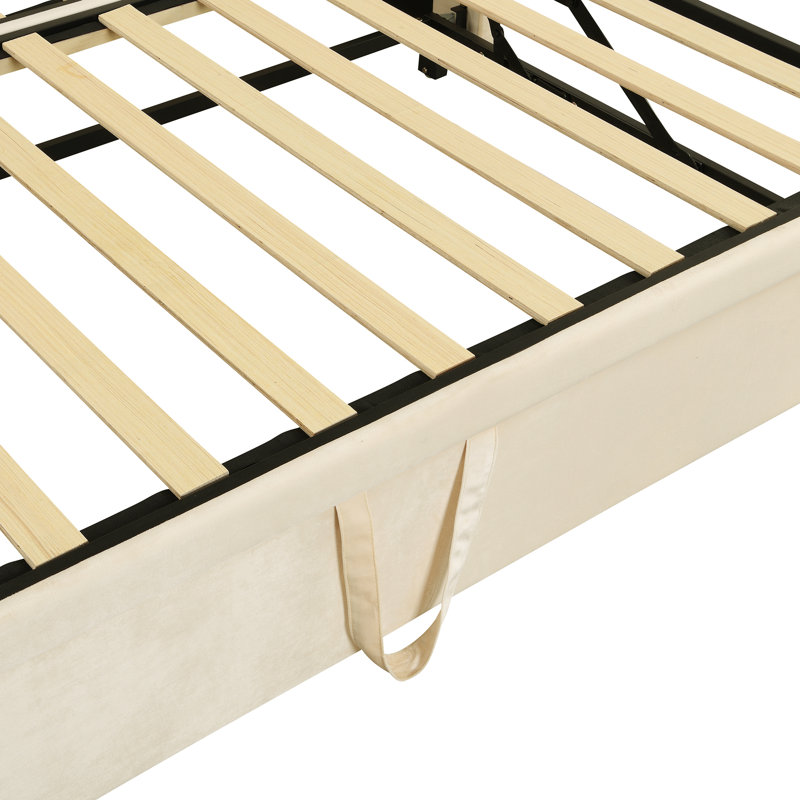 Calista Upholstered Daybed with Pop-Up Trundle & Wooden Frame, Beige
