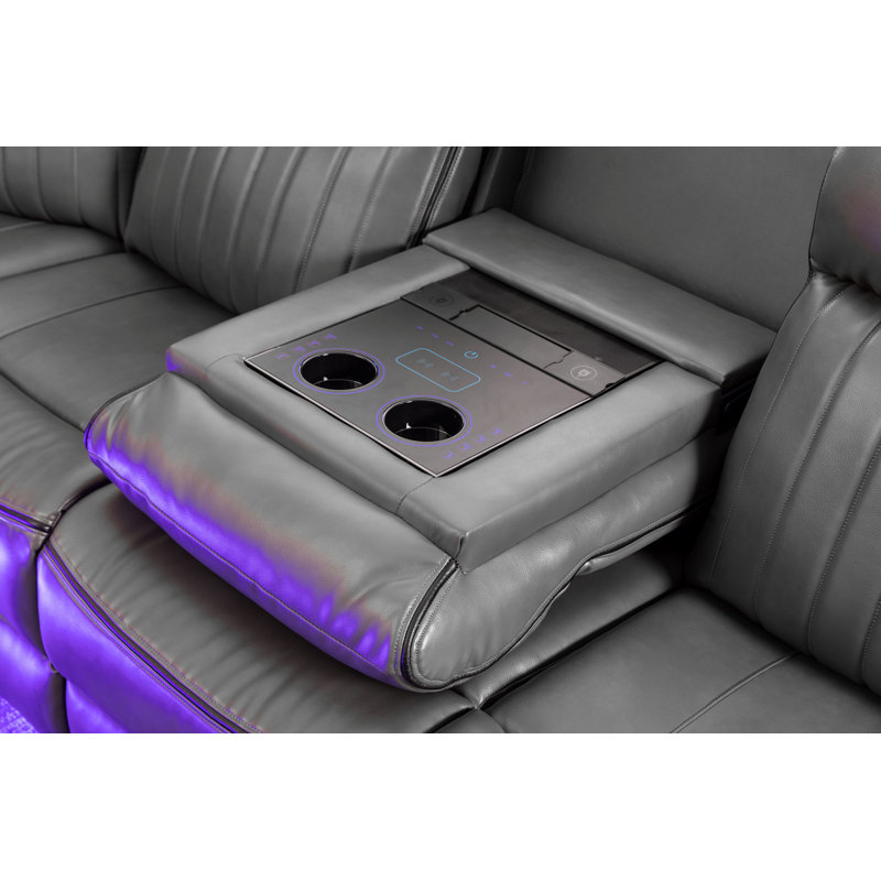Canapé inclinable électrique en L en similicuir 3 pièces avec éclairage à DEL, console de recharge sans fil et multimédia