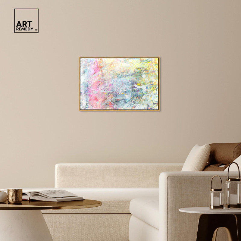 Neon Grounds Pastel Abstract Canvas Art with Gold Frame