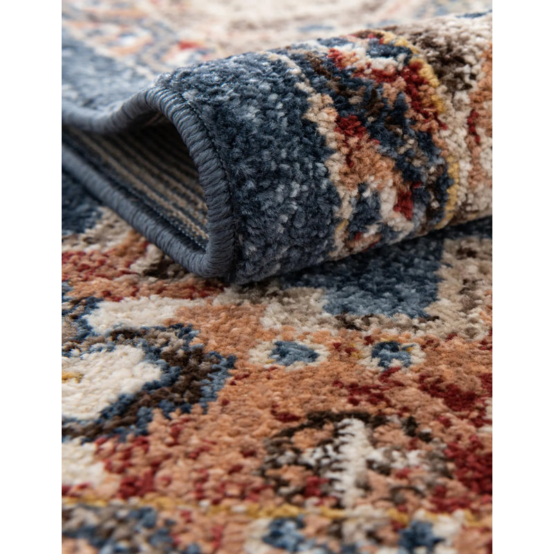 Tapis oriental terre cuite Vern, Rectangle 4 pi 1 po x 6 pi 1 po, Blue/Brown