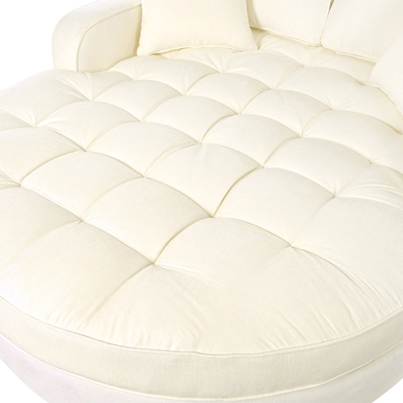 55" Chaise Lounge Bed, Beige. Generous Seat Space. Detachable Pillows. Chenille Fabric. Robust Structure. Foam Cushion Beige Lounge. Ample Seating Area. Pillows For Extra Comfort. Upholstery. Build.
