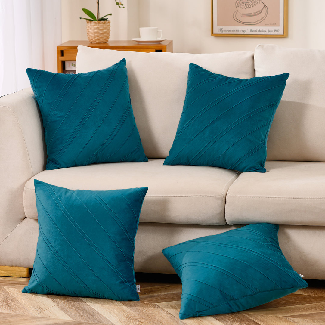 Warisi - Double Striped Vlevet Cushion Pillow Cover Throw Cushion Cover Square 4 Pieces (Set of 4) WARISI