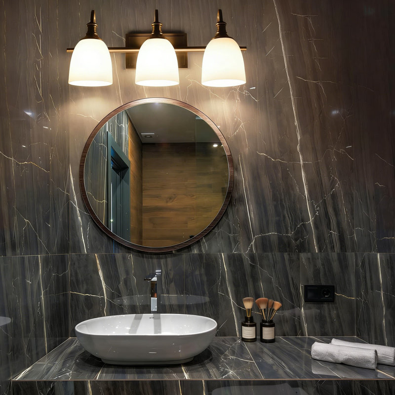 Applique murale 3 lumières avec abat-jour en verre opale, luminaire de salle de bain rétro en nickel brossé pour miroir, couloir, escalier et porche