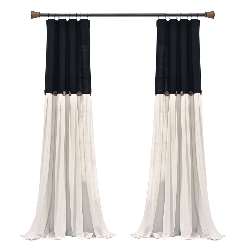 Semi Sheer Curtain Single Panel, Width 102 x Drop 213 cm, Black/White