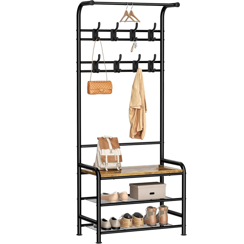 Metal 8 - Hook Coat Rack, Rustic Brown