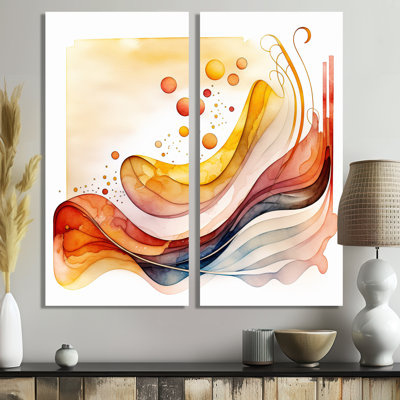 Vagues chaudes et minimalistes - art mural jaune 2 pièces