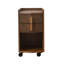Modern Fluted Nightstand with Double Doors and Open Shelf, Rolling Wood End Table, Walnut Brown