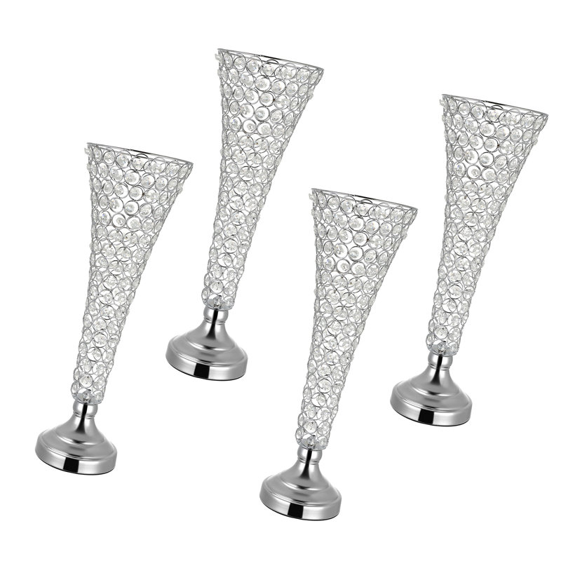 4 PCS Crystal Wedding Flower Vase, 20 in Tall Flower Table Centerpieces, Crystal Cylinder Banquet Vases Easy Installation, Versatile Arrangement Stand for Party Events Room Home Decor, Silver