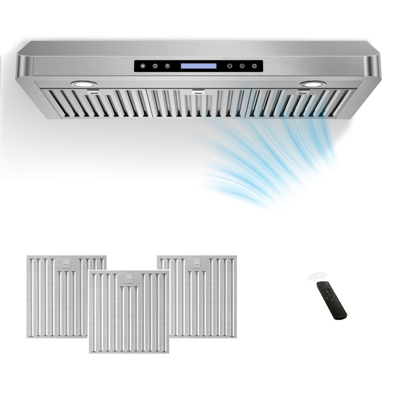 Hotte sous un meuble à conduit 36 pouces, 900 pi³ / min, 4 vitesses, télécommande en acier inoxydable et panneau tactile avec lumières DEL